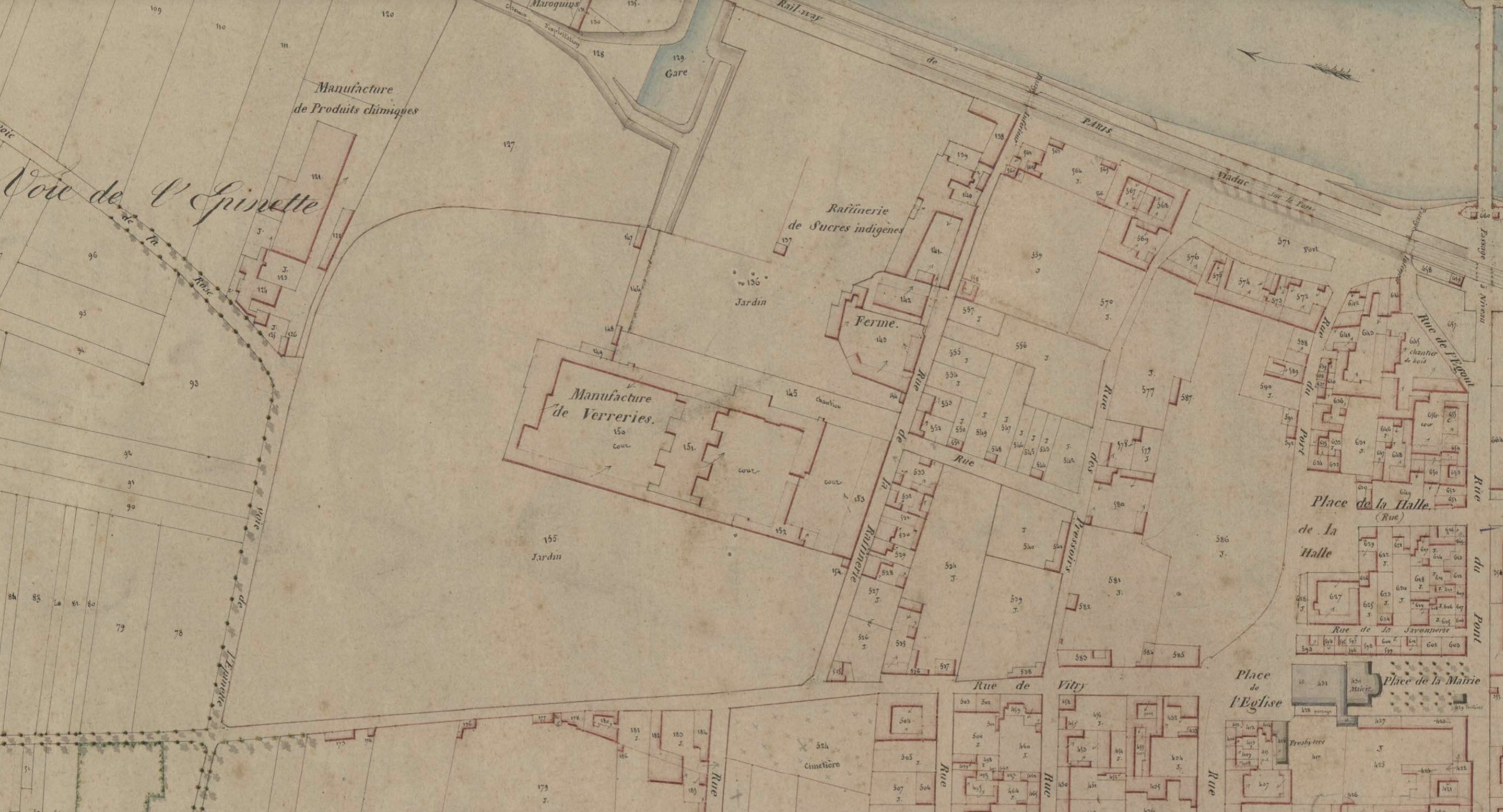 Extrait du plan parcellaire de 1841, Choisy-le-Roi, section A première feuille dite du Bourg - © Archives Départementales du Val-de-Marne