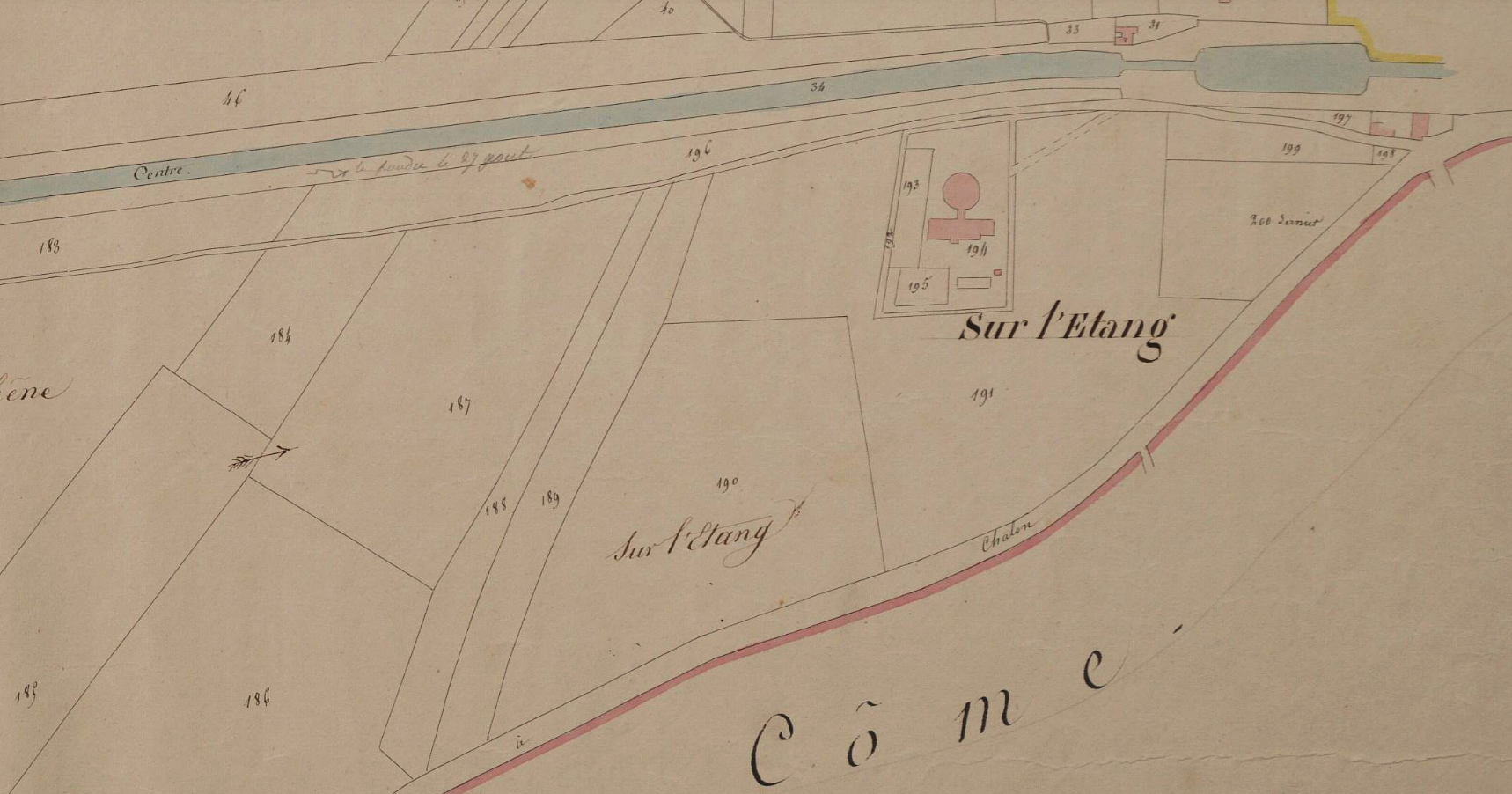 Extrait cadastre napoléonien de Chalon-sur-Saône en 1829, section B1 de Saint-Pierre, cote 3 P 3356. © Archives Départementales de Saône-et-Loire.
