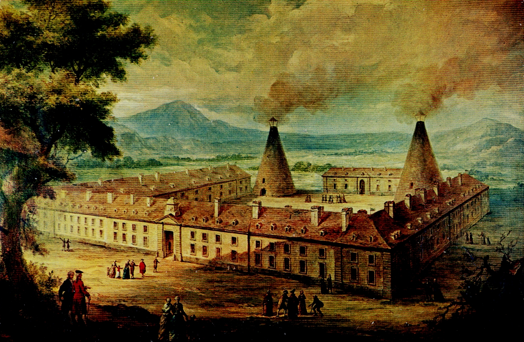 Manufacture des cristaux de la Reine vers 1786, sous le patronage de la Reine Marie Antoinette. Huile sur bois de 1910, d'après une gravure d'époque.