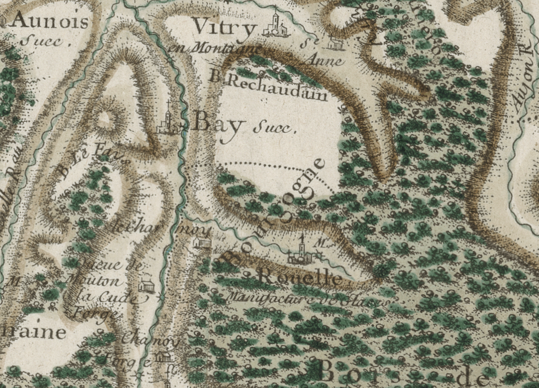 Extrait de la Carte de Cassini montrant l'emplacement de la Manufacture des glaces de Rouelles